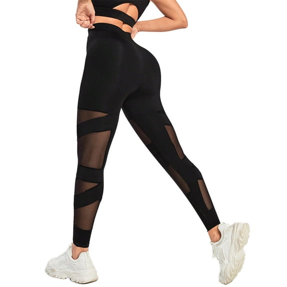 Women Spliced Leggings Polyester Spandex High Elasticity Gym Active Pants