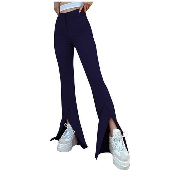 Women Split Front Flare Pants Casual Skinny Stretch High Waist Bell Bottom Pants High Waisted Workout Yoga Leggings