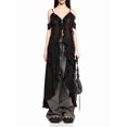 thumbnail image 1 of Women Split Front Ruffle Flowy Long Shirt Sleeveless Backless Spaghetti Strap Layer Chiffon Maxi Tank Top Black L, 1 of 4