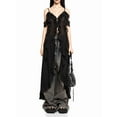 thumbnail image 1 of Women Split Front Ruffle Flowy Long Shirt Sleeveless Backless Spaghetti Strap Layer Chiffon Maxi Tank Top, 1 of 4