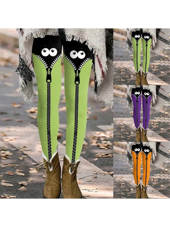Women Spooky Fun Graphic Halloween Leggings, High‑Rise Stretch Soft Full‑Length Trousers for Holiday Costume & Daily Casual Wear