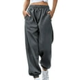 thumbnail image 1 of Women Sport Pants Solid Color Elastic High Waisted Sweatpant Comfy Trousers Drawstring Lightweight Joggers Pants with Pockets, 1 of 6