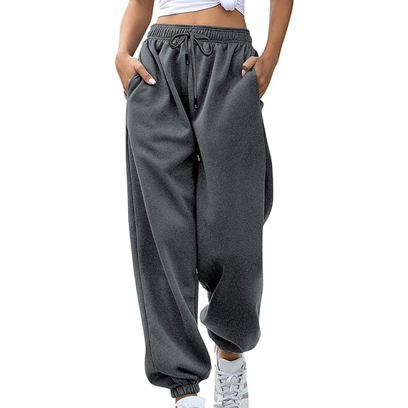 Women Sport Pants Solid Color Elastic High Waisted Sweatpant Comfy Trousers Drawstring Lightweight Joggers Pants with Pockets
