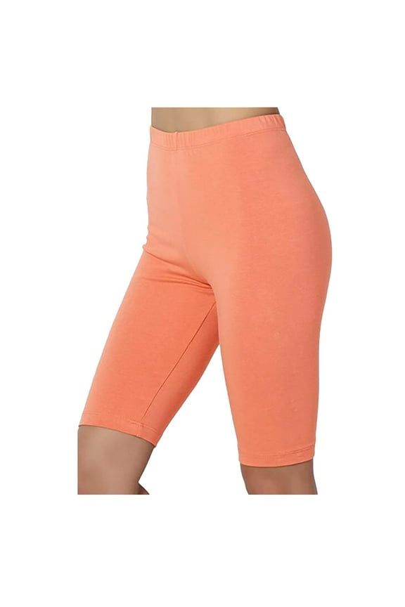 Women Sport Solid Mid Thigh Stretch Cotton Span High Waist Active Short Leggings Yoga Pants