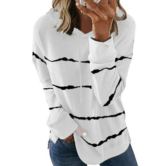 Women Sports Active Sweatshirt Winter Stripe Hoodies Loose Fit Thin Pullover Tunic Tops