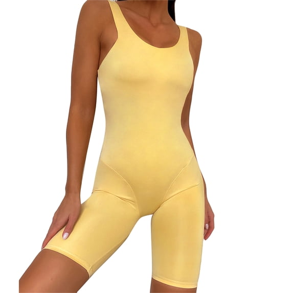Women Sports Bodysuit Pure Color Slim Skinny Deep U Beauty Back Yoga Jumpsuits for Female