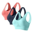 thumbnail image 1 of Women Sports Bra 3 Pack - Casual Plus Size Sports Bra with Breathable Mesh and Removable Pads - Solid Color Wirefree Sports Bra for Yoga and Lounging, Size S-5XL, 1 of 2