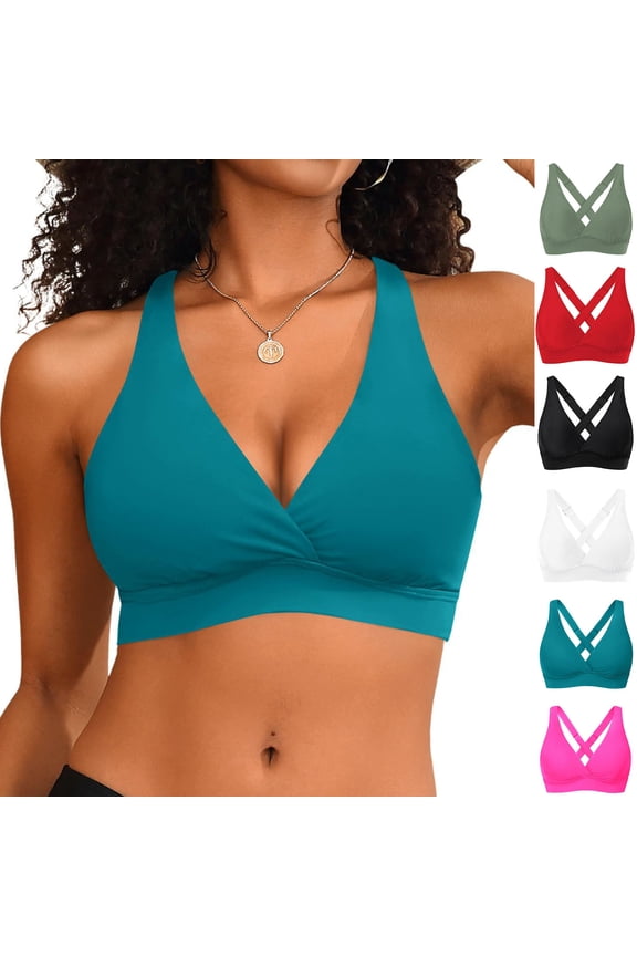 UVEASISHA Women Sports Bra Bikini Tops Push Up Criss Cross Back Swimsuit Tops Full Coverage Padded Swim Crop Tops athletic Swimwear Sky Blue S