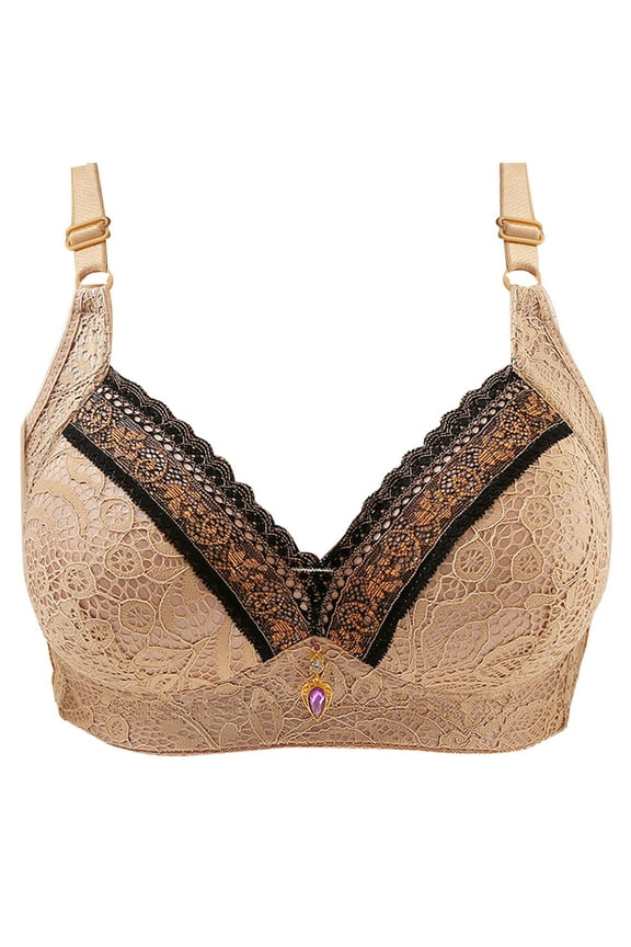 Women Sports Bra No Underwire Bra Feature V-Neck Demi & Balconette Bra Style W-205 Beige M