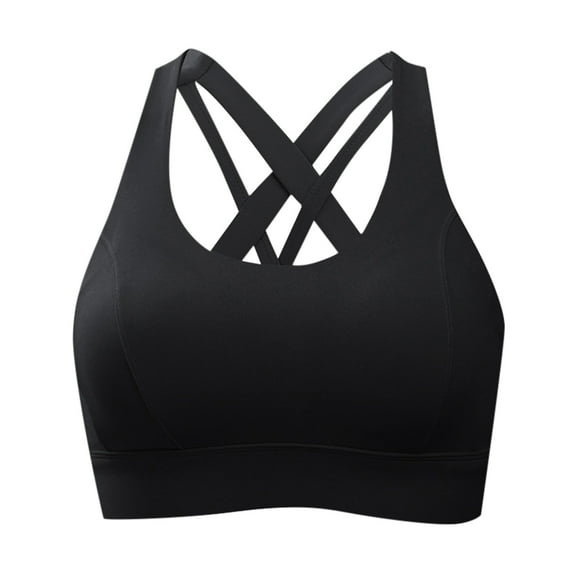 Women Sports Bra Women's Wireless Sports Bra with Fixed Cups, Cross Back Sport Bras for Chest Support and Side Control Womens Bralettes Black L