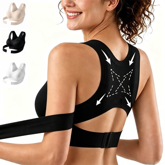 Women Sports Bras, High Impact Support Racerback Quick Dry, X Back Correction Wireless Adjustable Hook Gym Running Yoga Bra