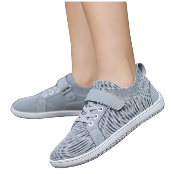 Women Sports Shoes Mesh Flats Shoes Breathable Slip on Shoes Casual Black and White Flats Comfortable Walking Shoes Gray 34