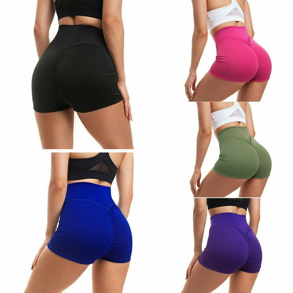 Women Sports Short Booty Yoga shorts Gym Running Lounge Workout Yoga Spandex Short, Black, L