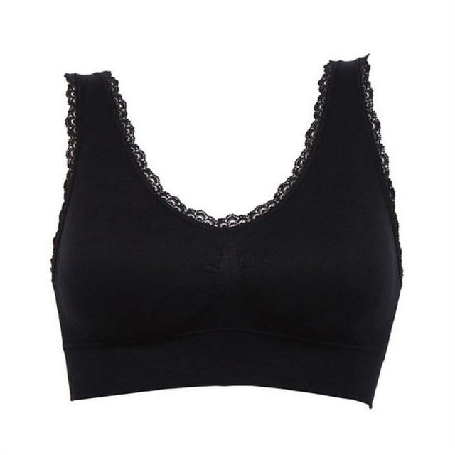 Women Sports Summer Bra Padded Bra Lace Crop Top Stretch Fitness Gym Yoga Outdoor Athletic Vest Black XL