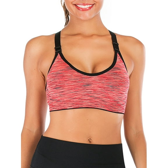 Women Sports Support Bra with Padded Wireless Full Figure Workout Sport Bralette Middle Impact Bra Purple/Red/Green/Gray