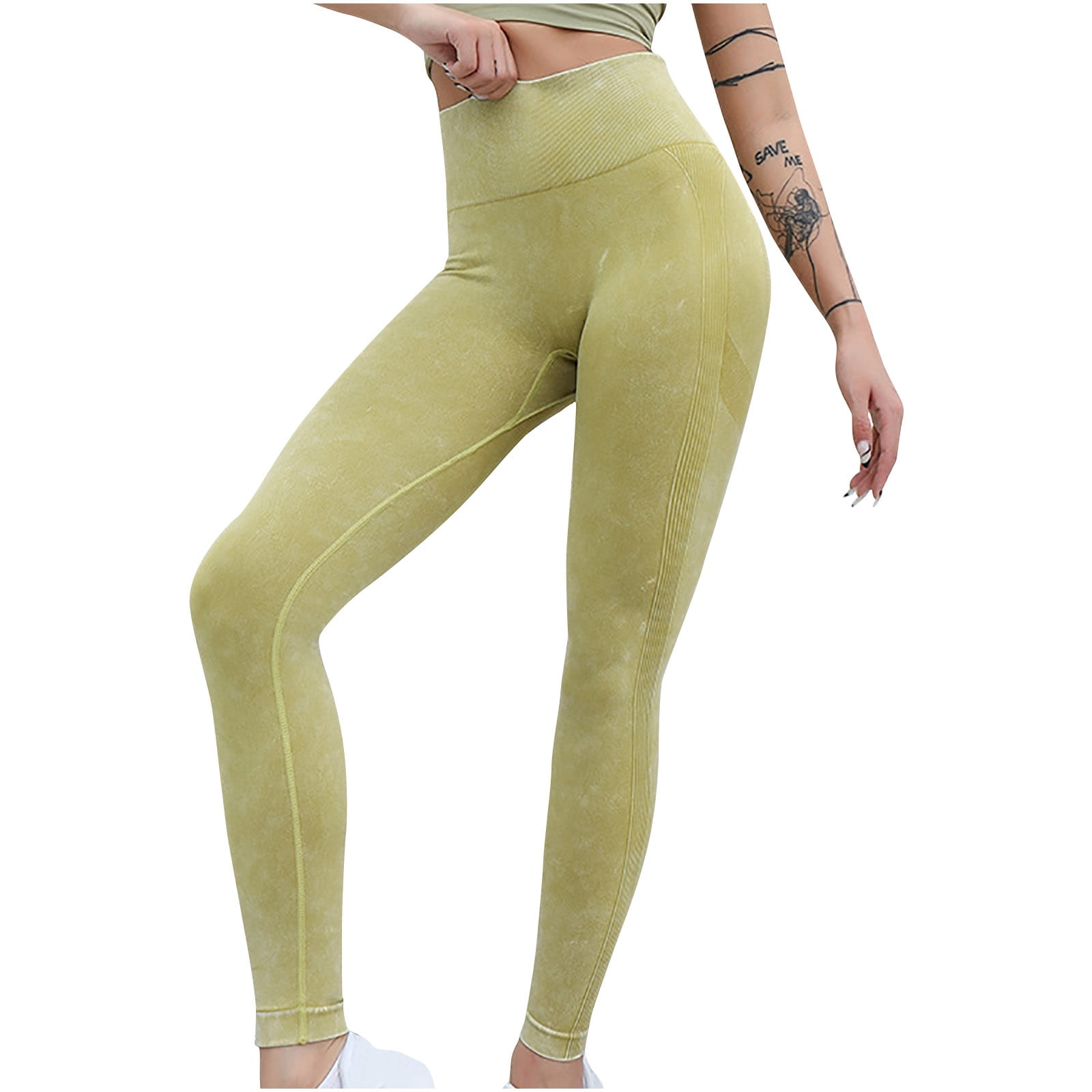 Women Sports Yoga Pants Casual Solid Color Seamless Washing High