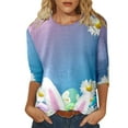 Women Spring And Summer Casual Three Quarter Sleeve Top Easter Printed