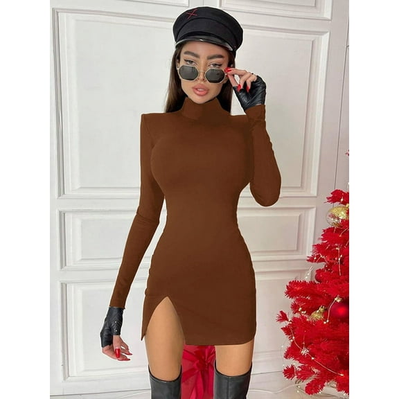 Women Spring Autumn Long Sleeve Bodycon Soild Color Black Slim Package Hip Mini Dress Female Clothing Streetwear