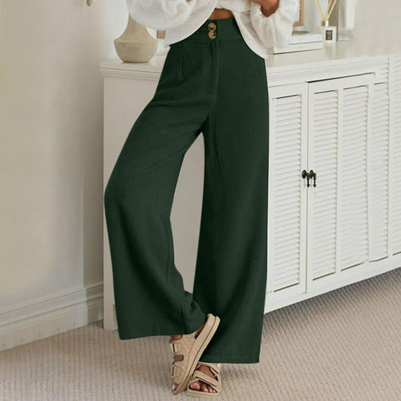 Women Spring And Autumn Solid Color Corduroy Double Button Semi Elastic Waist Straight Casual Pants Long Linen Pants Women Casual Summer Pants for Women Pant Suits for Women Business Casual Petite