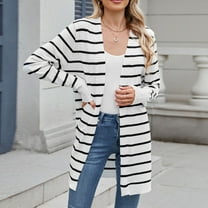 Women Spring Fashion Casual Long Sleeve Sweater Cardigan Coat Striped Knit Top Womens Lightweight Open Front Layering Outfit