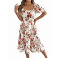 thumbnail image 1 of Women Spring Ruffle Off Shoulder Floral Midi Dress Summer Smocked Beach Flowy Long Dresses White XL, 1 of 9