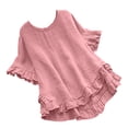 thumbnail image 1 of Women Spring Summer Clothing Solid Button Back Ruffled Trim Blouse Casual Short Sleeve Blouse, 1 of 2