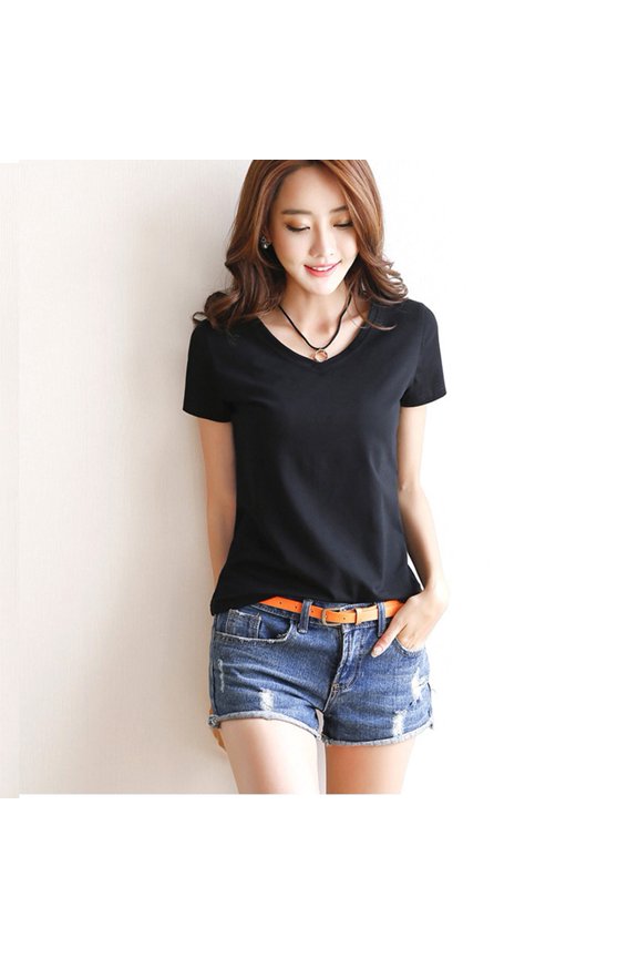 Women Spring Summer Cotton T-shirt Short Sleeve Female Tee Slim T-Shirt Casual