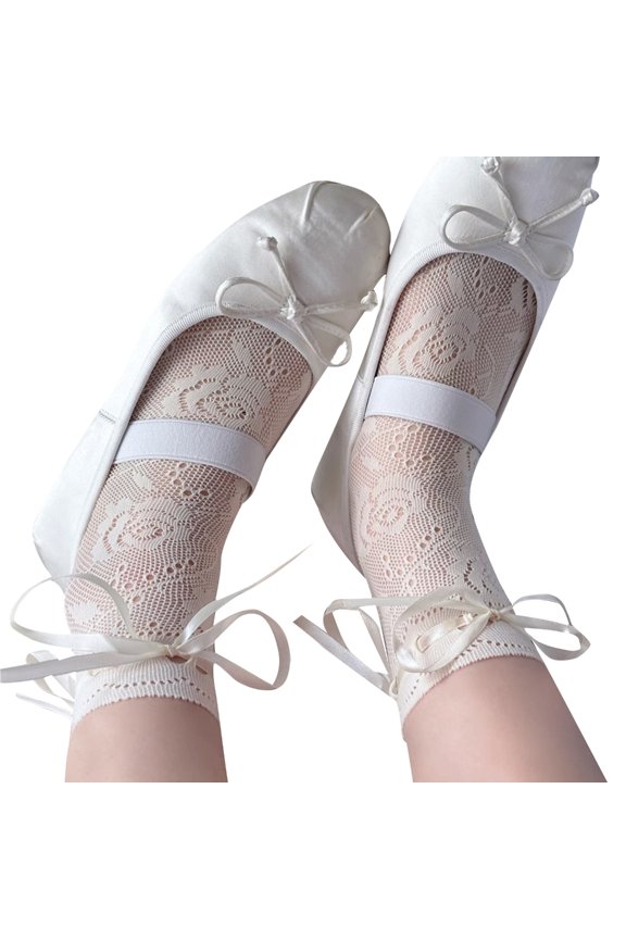 Women Spring Summer Crew Socks Sweet Hollow-Out Lace Ankle Socks Japanese Style JK Cute Tie Bowknot Middle Tube Socks
