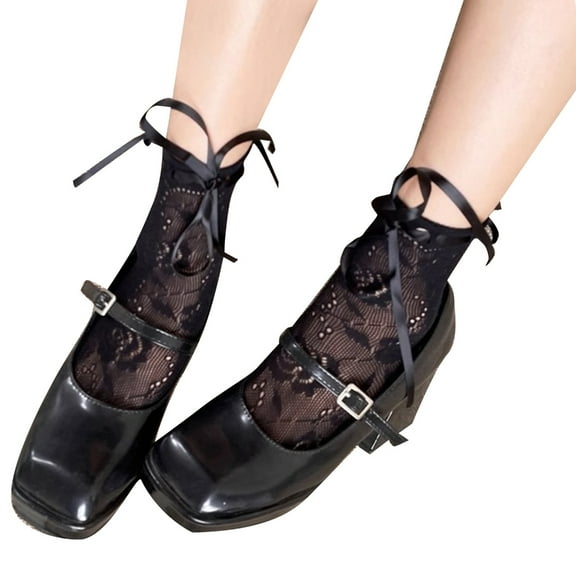Women Spring Summer Crew Socks Sweet Hollow-Out Lace Ankle Socks Japanese Style JK Cute Tie Bowknot Middle Tube Socks