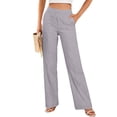 thumbnail image 1 of Women Spring Summer High Waisted Cotton Linen Casual Pants Loose Solid Color Straight Trousers with Pockets, 1 of 7