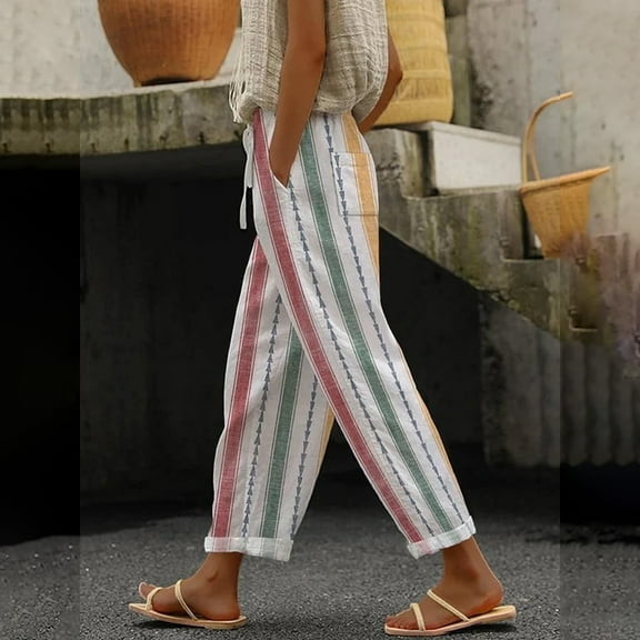 Women Spring And Summer Light Breathable Large Size Loose Comfortable Casual Pants Long Beach Pants High Waist Pocket Linen Trousers plus Dress Pants for Women Business Casual Track Pants Women Pants