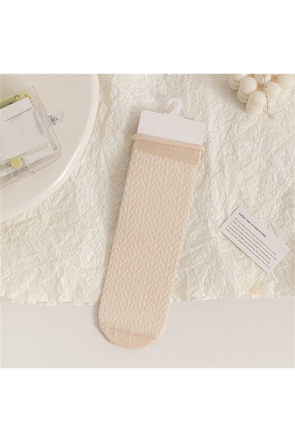 Women Spring Summer Pile Stockings Rolled Mesh Socks, Gold