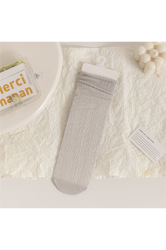 Women Spring Summer Pile Stockings Rolled Mesh Socks, Grey