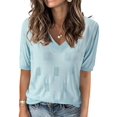 thumbnail image 1 of Women Spring Summer Short Sleeve Sweater Fashion Trendy Dressy Casual Outfit Versatile Knit Blouse Light Blue M, 1 of 6