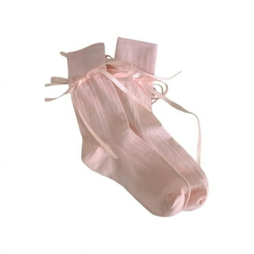Women Spring Summer Socks Sweet Hollow-Out Mesh Ankle Socks Japanese JK Tie Bowknot Middle Tube Socks Pink One Size