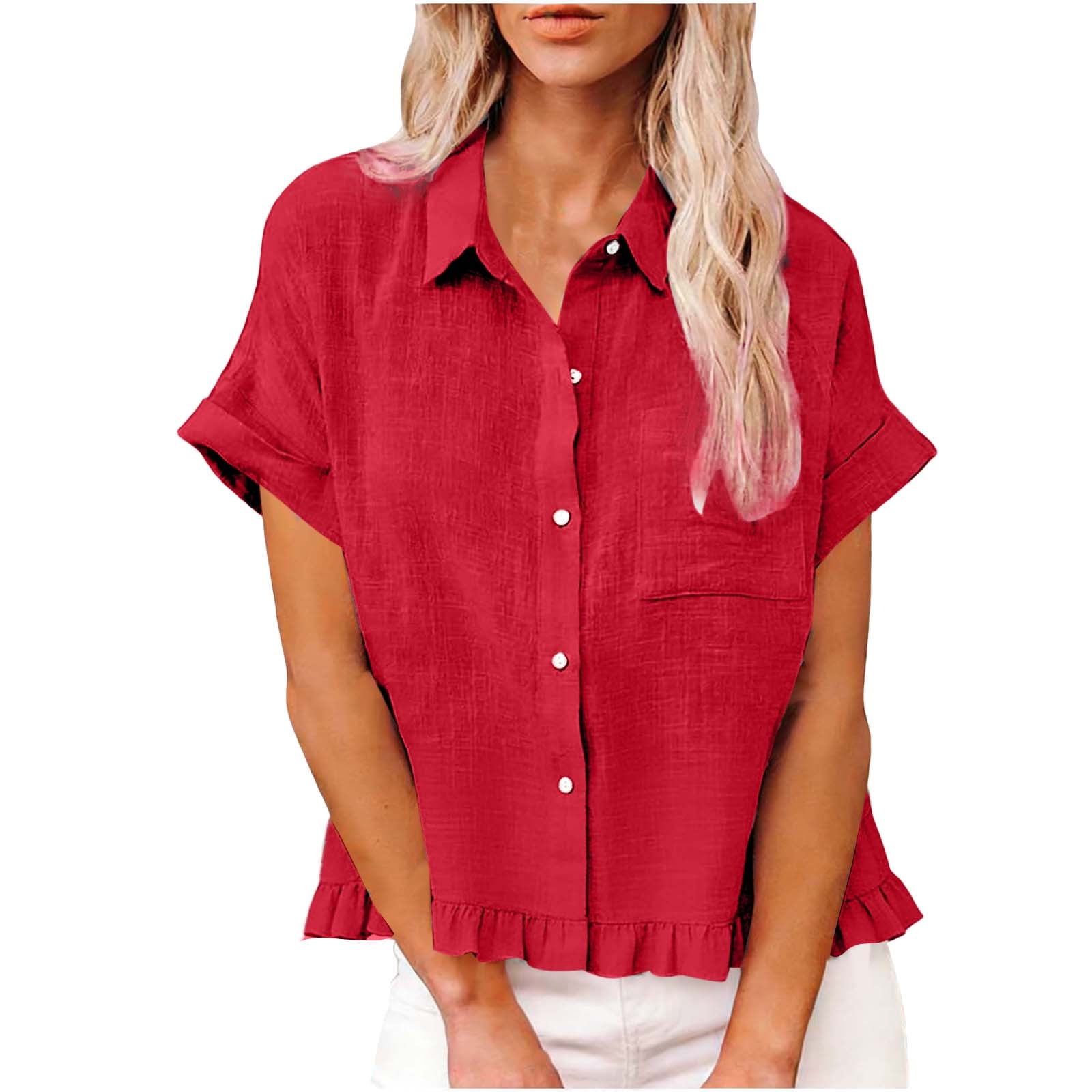 Avirosel Women Spring Summer Tops Casual Short Sleeve Flax Linen ...