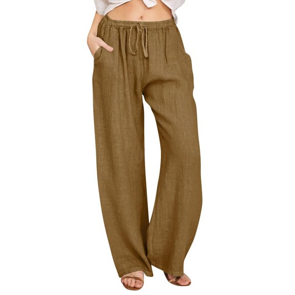 Women Spring Summer Wide Leg Pants Drawstring Elastic Waist Pants High Waisted Lounge Pants Casual Beach Trousers Pants for Women