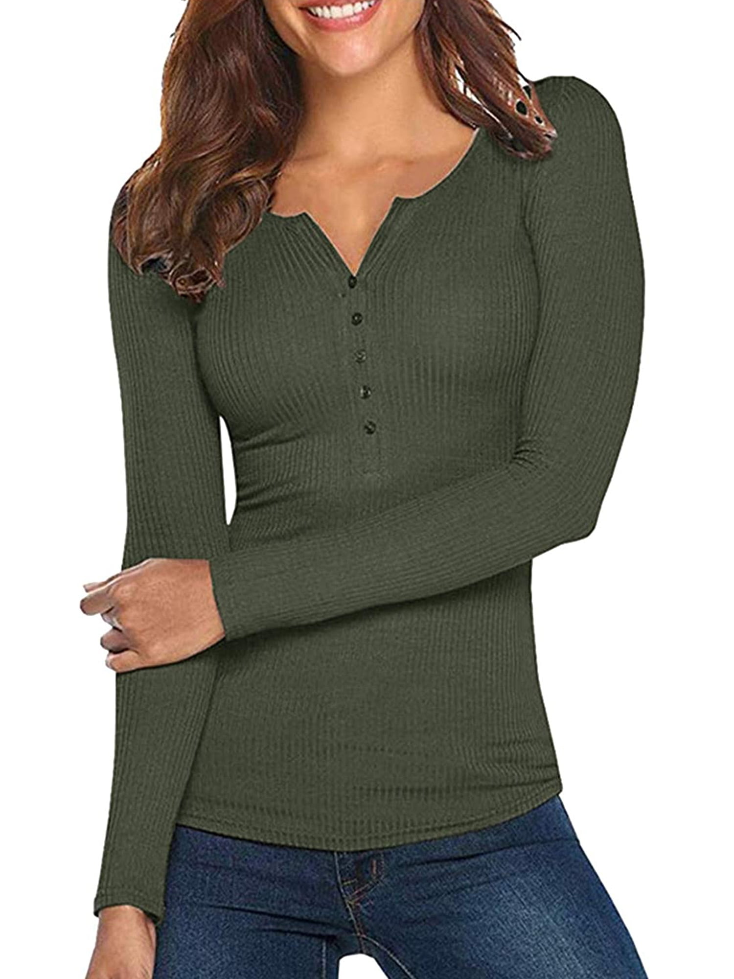 Basic Long Sleeve Tops Women Women's Long Sleeve Henley Tops