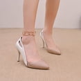 thumbnail image 1 of Women Spring Trendy Pointed Color Blocked Fine Heel Hollow Large High Heels Slingback Kitten Heels Pointed Closed Toe Buckle Strap Dress Shoes Gifts, 1 of 9