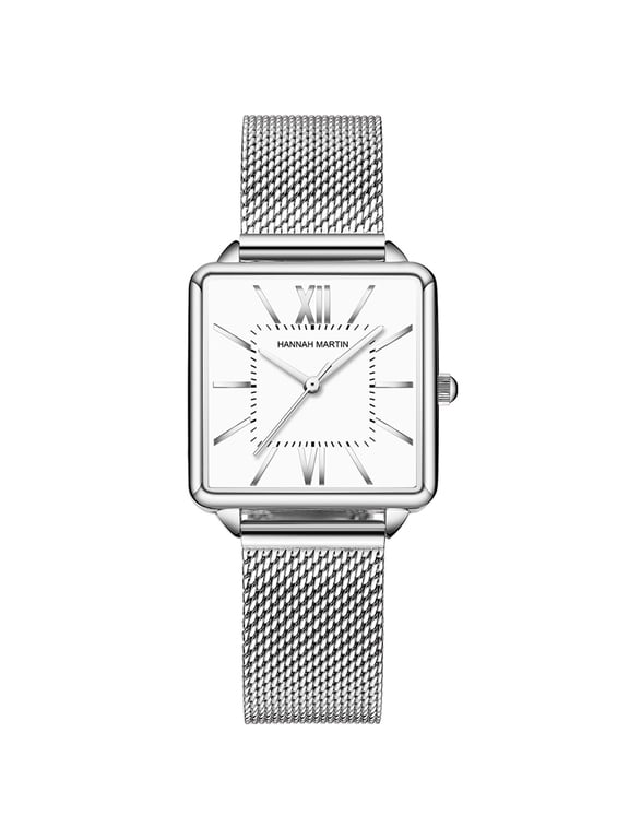 Women Square Face Watches Fashion Quartz Dress Watch for Women with Stainless Steel Mesh Band