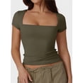 thumbnail image 1 of Women Square Neck Crop Top Short Sleeve T Shirts Slim Fitted Tops Cute Summer Basic Tees Trendy, 1 of 6