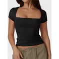 thumbnail image 1 of Women Square Neck Crop Top Short Sleeve T Shirts Slim Fitted Tops Cute Summer Basic Tees Trendy, 1 of 6