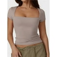 thumbnail image 1 of Women Square Neck Crop Top Short Sleeve T Shirts Slim Fitted Tops Cute Summer Basic Tees Trendy, 1 of 6
