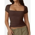 thumbnail image 1 of Women Square Neck Crop Top Short Sleeve T Shirts Slim Fitted Tops Cute Summer Basic Tees Trendy, 1 of 6