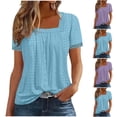thumbnail image 1 of Women Square Neck Lace Sleeves Eyelet Summer T-tops Breathable Comfortable Slim Fit Casual Blouse Tees Sky Blue,Size S, 1 of 5