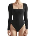 thumbnail image 1 of Women Square Neck Long Sleeve Bodysuit Sexy Thong Bodysuit Shirts, 1 of 3