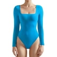 thumbnail image 1 of Women Square Neck Long Sleeve Bodysuit Sexy Thong Bodysuit Shirts, 1 of 3