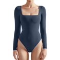 thumbnail image 1 of Women Square Neck Long Sleeve Bodysuit Sexy Thong Bodysuit Shirts, 1 of 3