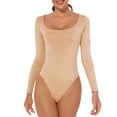 thumbnail image 1 of Women Square Neck Long Sleeve Thong Bodysuit T-Shirt Basic Plain Solid Color Bodycon Romper Top One-Piece Jumpsuits, 1 of 9