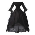thumbnail image 1 of Women Square Neck Renaissance Maxi Dress, 3/4 Flare Sleeve Smocked Waist Victorian Dress, Multi‑Layer Ruffle Irregular Hem Medieval Cosplay Party Gown Black,L, 1 of 3